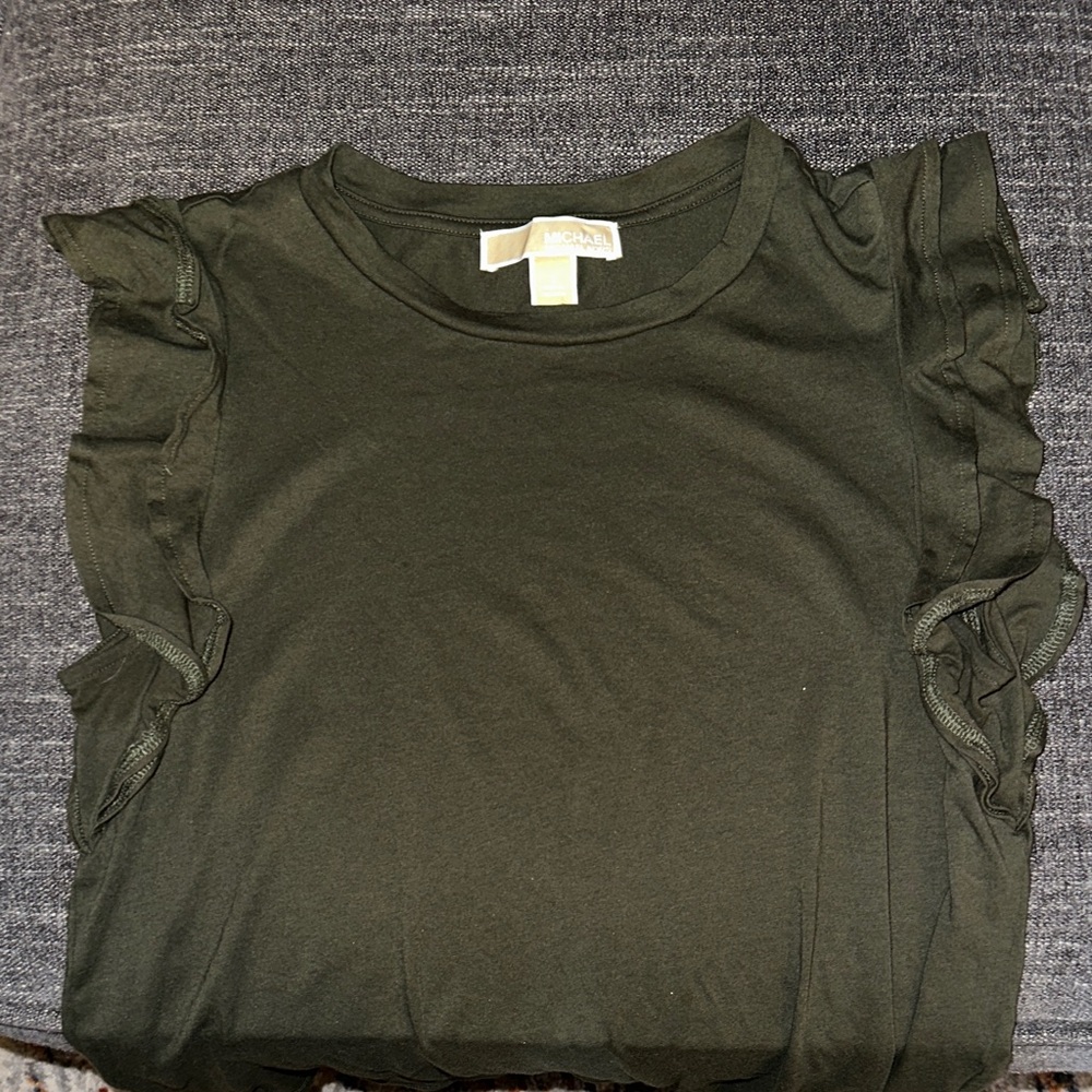 Michael Kors Dark Green Ruffle Sleeve Blouse